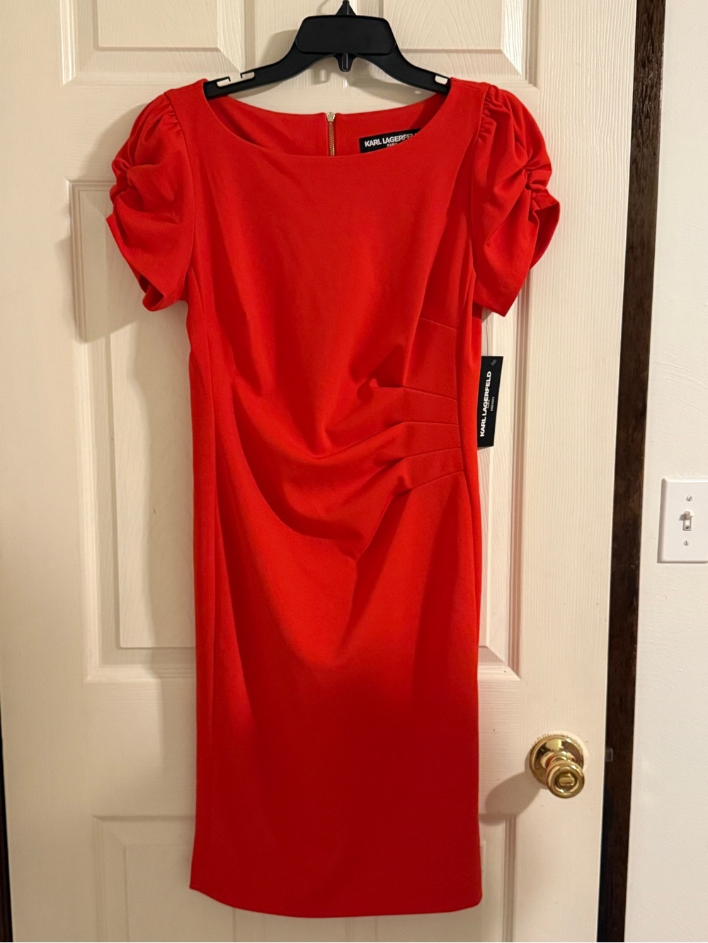 Karl Lagerfeld Red Puff Sleeve Midi Dress